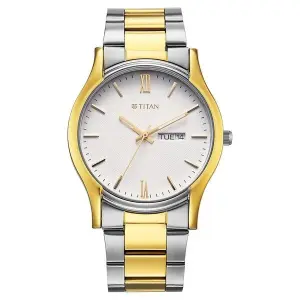 Titan Silver Dial Two Toned Metal Strap Analog with Day Date Watch for Men
