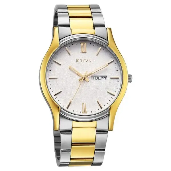 Titan Silver Dial Two Toned Metal Strap Analog with Day Date Watch for Men - Image 2