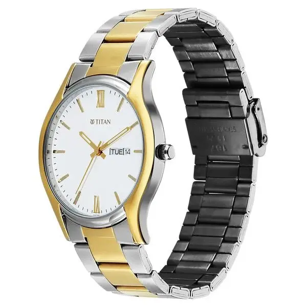 Titan Silver Dial Two Toned Metal Strap Analog with Day Date Watch for Men - Image 3
