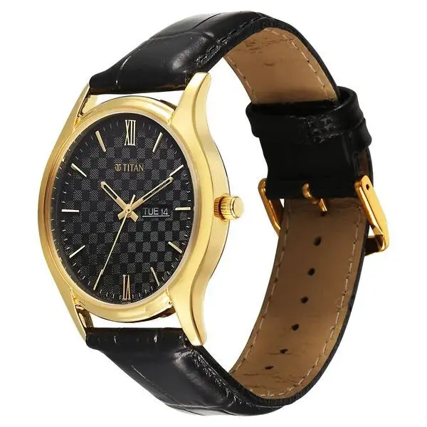 Titan Black Dial Leather Strap Analog with Day Date Watch for Men - Image 3