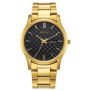 Titan Black Dial Gold Metal Strap Analog with Day Date Watch for Men