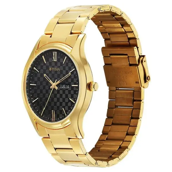 Titan Black Dial Gold Metal Strap Analog with Day Date Watch for Men - Image 3