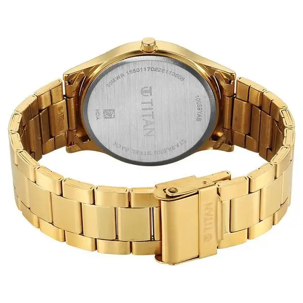Titan Black Dial Gold Metal Strap Analog with Day Date Watch for Men - Image 5