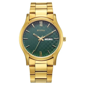 Titan Green Dial Gold Metal Strap Analog with Day Date Watch for Men