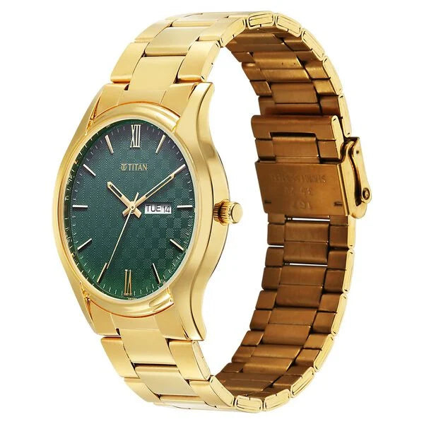 Titan Green Dial Gold Metal Strap Analog with Day Date Watch for Men - Image 3