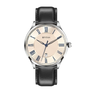 Titan Workwear Beige Dial Black Stainless Steel Strap Analog Watch for Men
