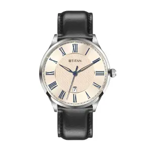 Titan Workwear Beige Dial Black Stainless Steel Strap Analog Watch for Men