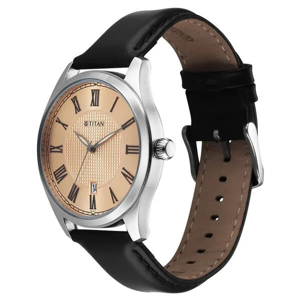 Titan Workwear Beige Dial Black Stainless Steel Strap Analog Watch for Men - Image 3