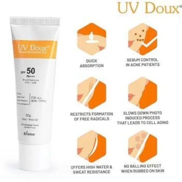 100GM Brinton UV Doux Silicone Sunscreen Gel SPF 50 Pa+++ With Broad Spectrum - Water Resistant Sunscreen - Best SPF Sunscreen - Image 5