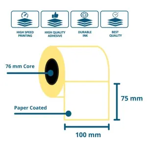 100mm x 75mm DT Thermal Label Roll | 750 Labels per Roll | Direct Thermal Sticker | Lumera Roll