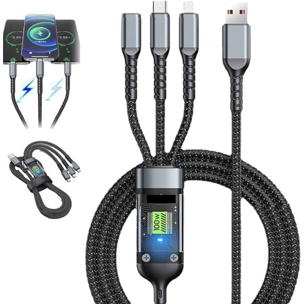 100W Transparent  Luminous 3-in-1 Super Fast Charging Cable, USB Cable Fast Charging - Image 2