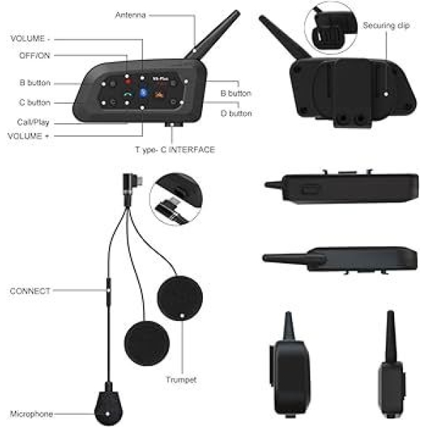 XINOWY V6 Plus Motorcycle Helmet Bluetooth Headset Intercom 1200M Interphone Communicator Waterproof 6 Riders - Image 2