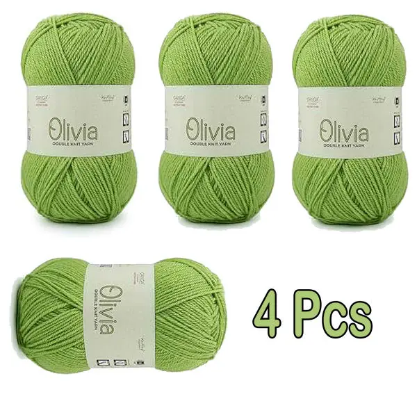 4 Pcs Light Green Ganga Oliva Knitting Yarn 100 Grams