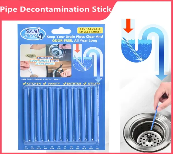 12/set Sani Sticks Oil Decontamination Kitchen Toilet Bathtub Drain Cleaner Sewer Cleaning Rod Convenient Kitchen Accessories