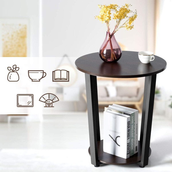 Round End Table, 2-Tier Accent Table for Small Space Storage Shelf, Farmhouse Side Table for Living Room, Bed Side Table Night Stand for Bedroom - Image 6
