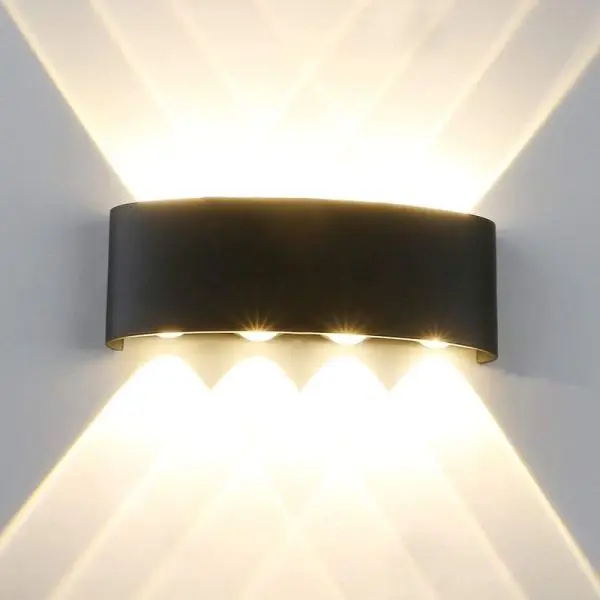 4+4 Up And Down Light LED Waterproof Outdoor Wall Rectangle Lamp Up Down Wall Mounted, Metal (Black, Pack of 1)