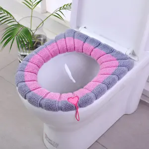 Warm Toilet Seat Cover Mat Bathroom Toilet Pad Cushion with Handle Thicker Soft Washable