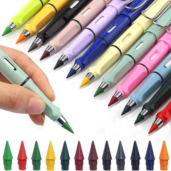 12Pcs Forever Pencil Colored Pencils 12Pcs Replacement Pen Tips With 1 Pen - Image 2