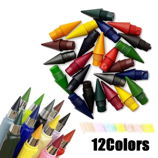12Pcs Forever Pencil Colored Pencils 12Pcs Replacement Pen Tips With 1 Pen - Image 3