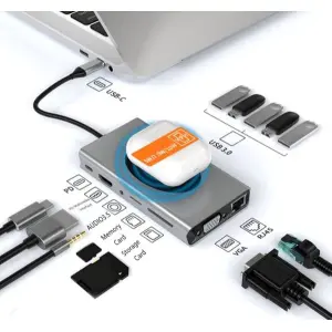 13 in 1 USB-C Hub with Wireless Charging | HDMI VGA RJ45 PD | Multiport Type-C Docking Station