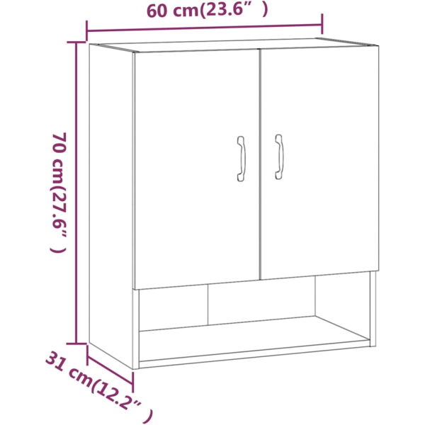 Vira Wall Hanging Closed Cabinet Multipurpose Home and Office Storage Rack with Shelf in Brown - Image 2