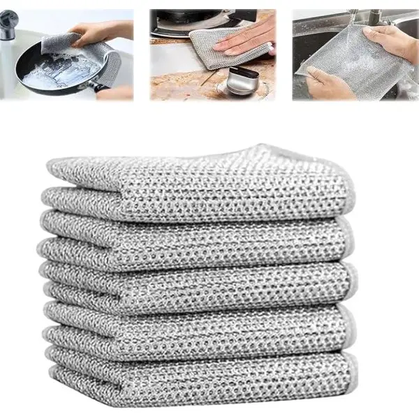 Pack of 5 Multipurpose Wire Dishwashing Rags for Wet and Dry Stainless Steel Scrubber for Utensils Non-Scratch Wire Dishcloth for Washing Dishes Sinks Counters Easy Rinsing Machine Washable - Image 3