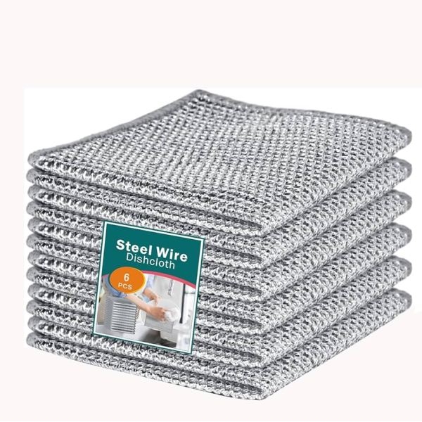 Pack of 5 Multipurpose Wire Dishwashing Rags for Wet and Dry Stainless Steel Scrubber for Utensils Non-Scratch Wire Dishcloth for Washing Dishes Sinks Counters Easy Rinsing Machine Washable - Image 3
