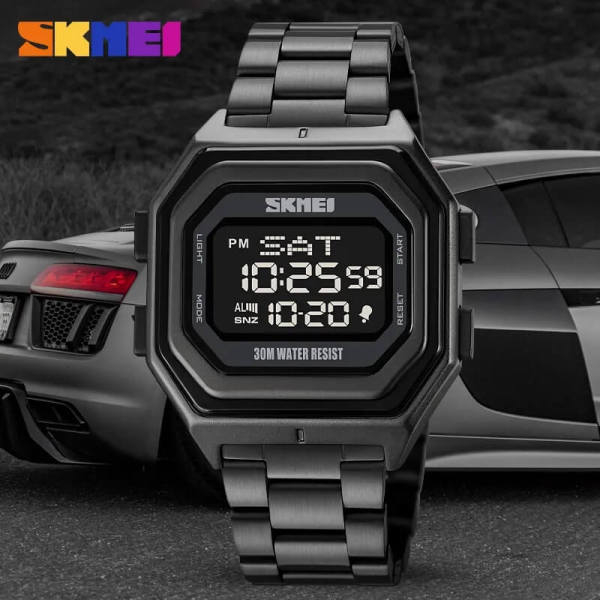 SKMEI 1875 Men's Multifunction Rectangle Digital Stainless Steel Watch - Image 3