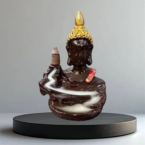 Parvatveda- Buddha with 30 Cones Brown Golden Backflow Smoke Fountain Idol Murti Polyresin Incense Cone Holder Decorative Showpiece for Temple, Living Room, Pooja Home, Home Decor - Image 2