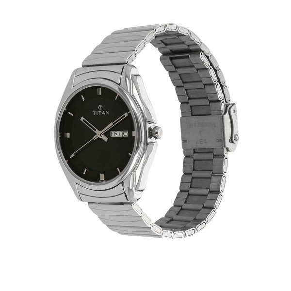 Titan Quartz Analog with Day and Date Black Dial Stainless Steel Strap Watch for Men - Image 2