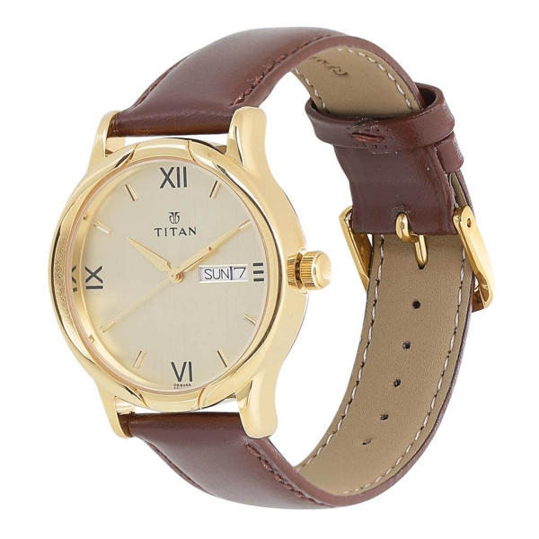 Titan Champagne Dial Analog Day and Date Leather Strap watch for Men - Image 2