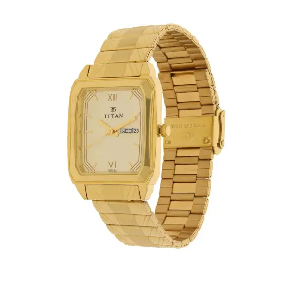 Titan Quartz Analog with Day and Date Champagne Dial Stainless Steel Strap Watch for Men - Image 2