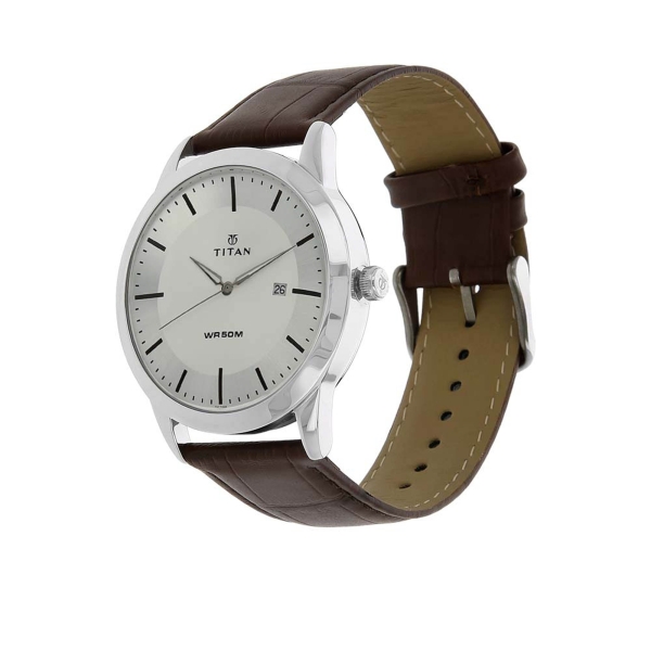 Titan Classique Silver Dial Analog with Date Leather Strap watch for Men - Image 2