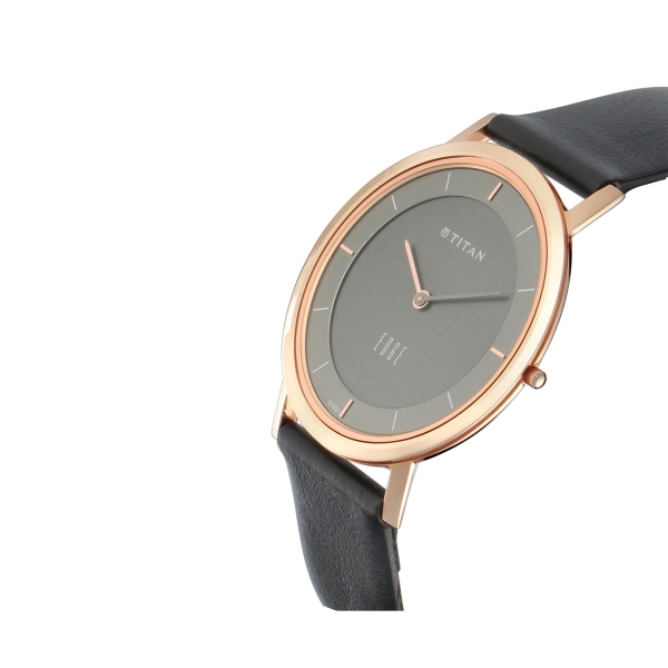 Titan Edge Quartz Anthracite Dial Leather Strap Watch for Men - Image 6
