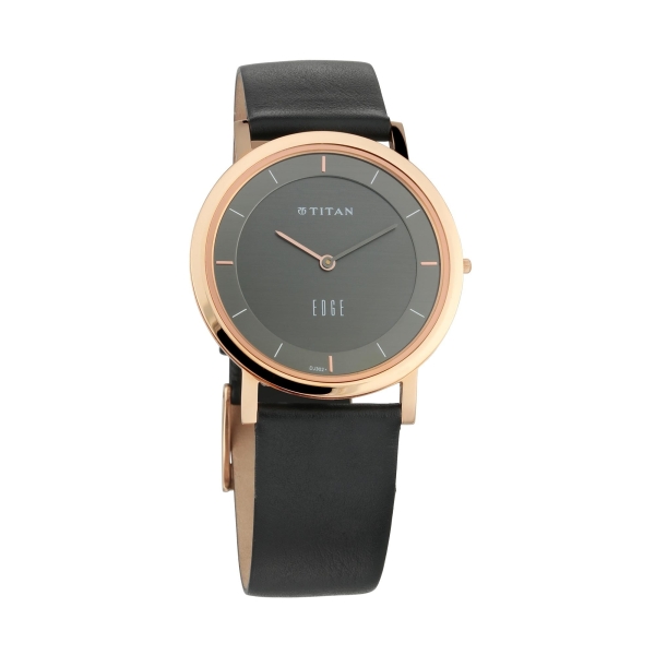 Titan Edge Quartz Anthracite Dial Leather Strap Watch for Men - Image 4