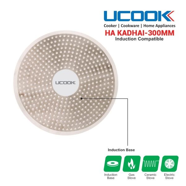 UCOOK Hard Anodised Induction Based Steel Lid Deep Kadhai 6 Litres - Image 3