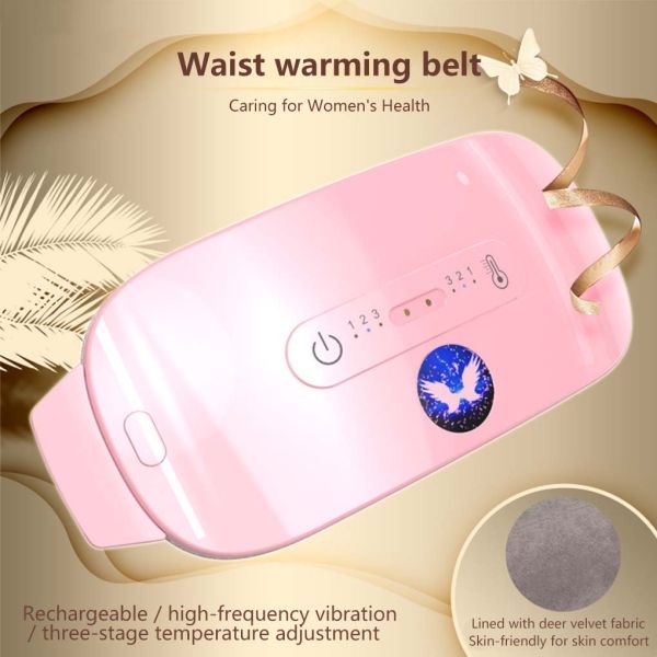 NepLiving Women Abdominal Heated Waist Belt Home Hotel Portable Multiple Modes Belly Vibration Heating Massager Rechargeable Waistband Pink - Image 3