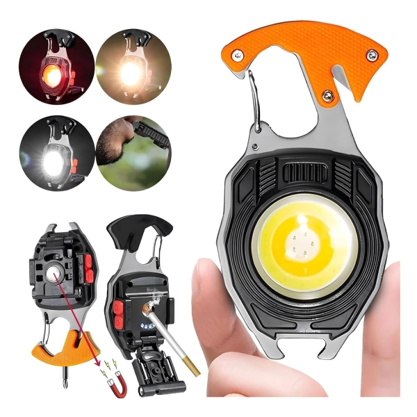 1600 Lumens Rechargeable Multi-Function Keychain Work Light with Electric Lighter, Seat Belt Cutter, Screwdriver, & Whistle - Image 2
