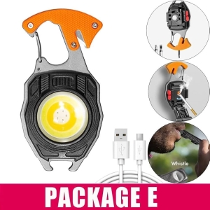 1600 Lumens Rechargeable Multi-Function Keychain Work Light with Electric Lighter, Seat Belt Cutter, Screwdriver, & Whistle
