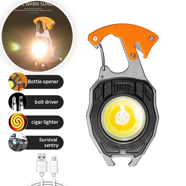1600 Lumens Rechargeable Multi-Function Keychain Work Light with Electric Lighter, Seat Belt Cutter, Screwdriver, & Whistle - Image 7