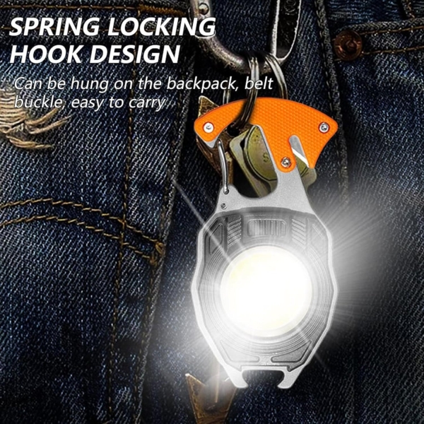 1600 Lumens Rechargeable Multi-Function Keychain Work Light with Electric Lighter, Seat Belt Cutter, Screwdriver, & Whistle - Image 5