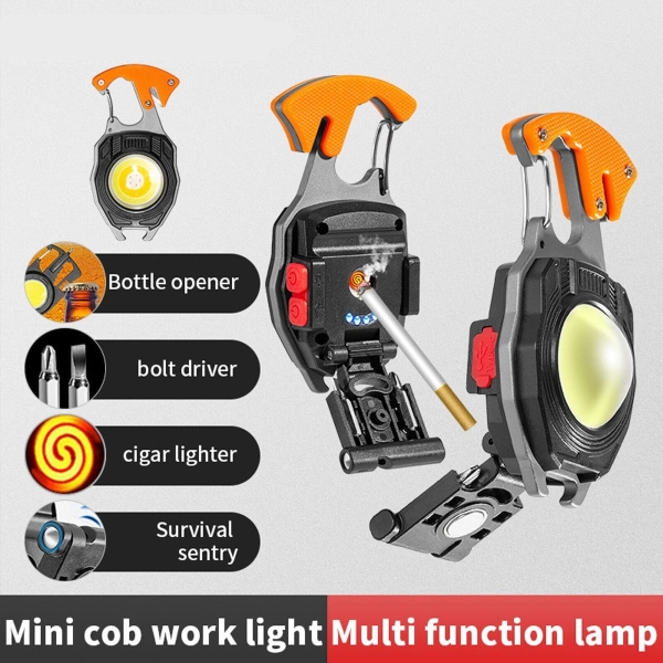 1600 Lumens Rechargeable Multi-Function Keychain Work Light with Electric Lighter, Seat Belt Cutter, Screwdriver, & Whistle - Image 3