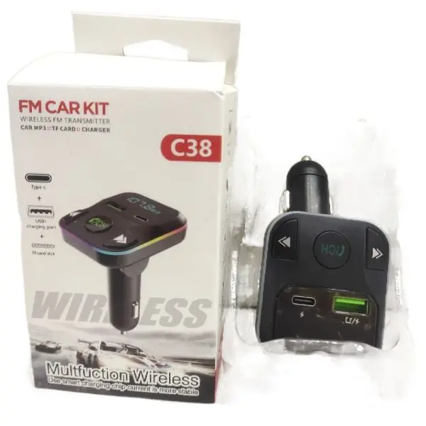 C38 - Multifunctional Wireless 3.1A Car Charger - FM Car Kit, MP3, TF Card, PD & USB Port. - Image 2
