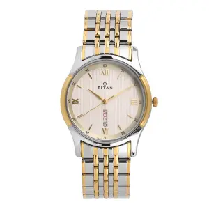Titan Analog with Day and Date Off White Dial Stainless Steel Strap watch for Men