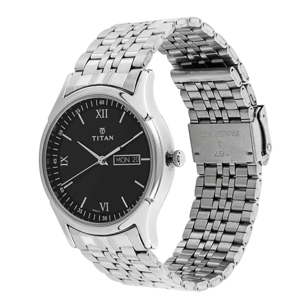 Titan Karishma Black Dial Analog with Day and Date Stainless Steel Strap watch for Men - Image 2