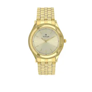 Titan Quartz Analog Champagne Dial Stainless Steel Strap Watch for Men