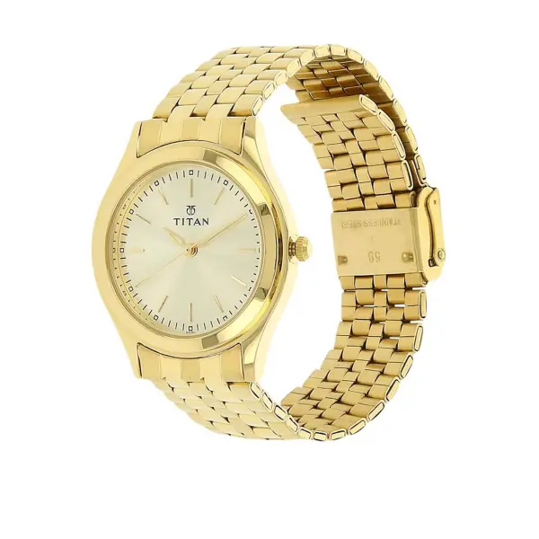 Titan Quartz Analog Champagne Dial Stainless Steel Strap Watch for Men - Image 2