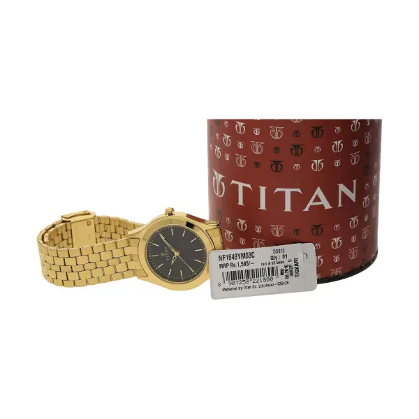 Titan Quartz Analog Black Dial Stainless Steel Strap Watch for Men - Image 5