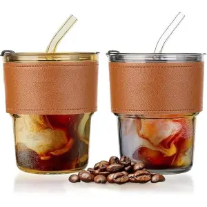 coffee glass cup with straw