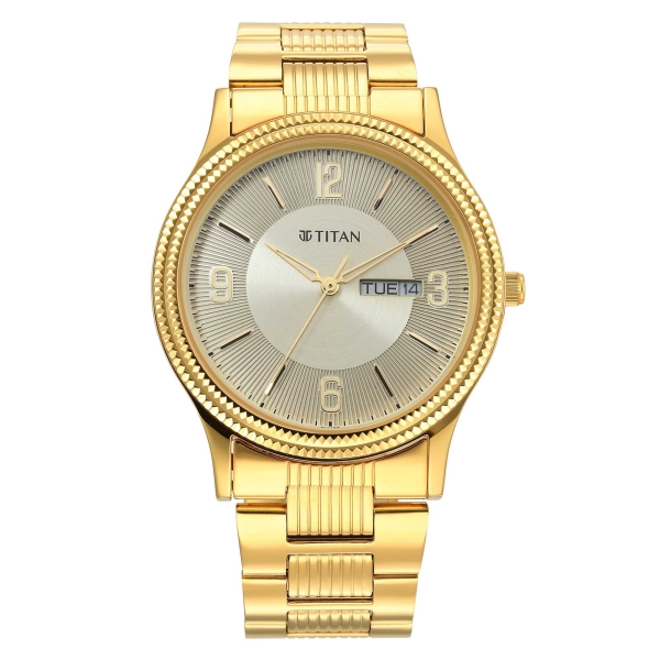 Titan Quartz Analog Champagne Dial Stainless Steel Strap Watch for Men - Image 2
